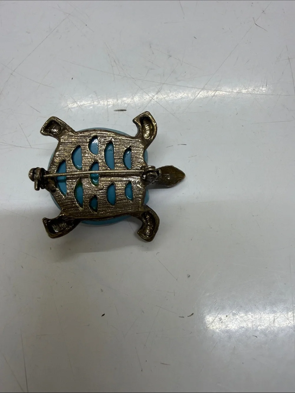 Turquoise and Brass Turtle Brooch - Women's Jewelry vintage antique